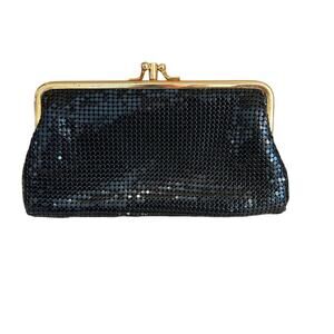 Vintage Double Kiss Lock Mesh Clutch Bag Black
